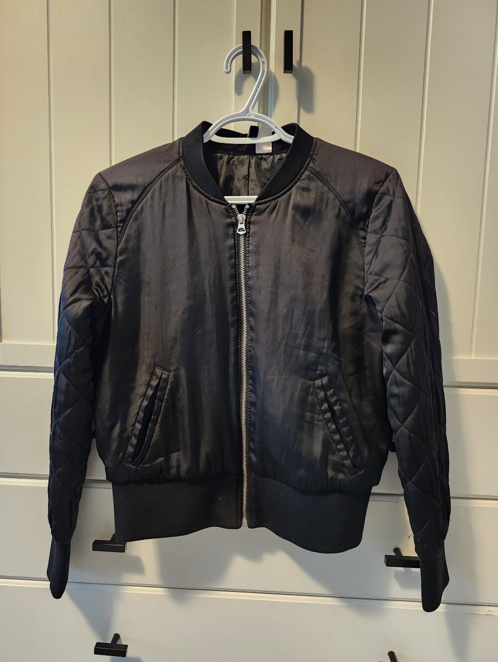 Women's Black Quilted Bomber Jacket Sz